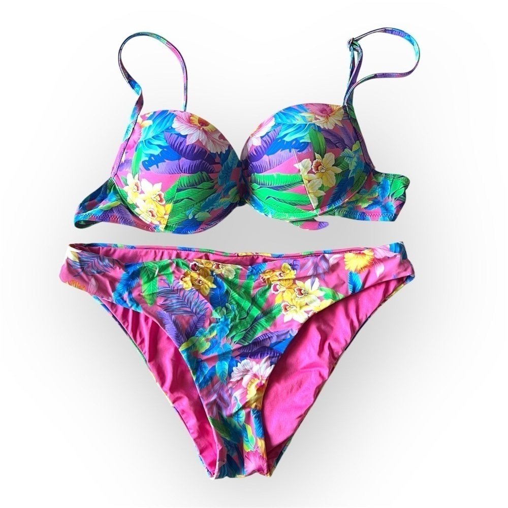 Tropical floral print 2 piece swimsuit, boutique brand, multicolor, sz S/M
